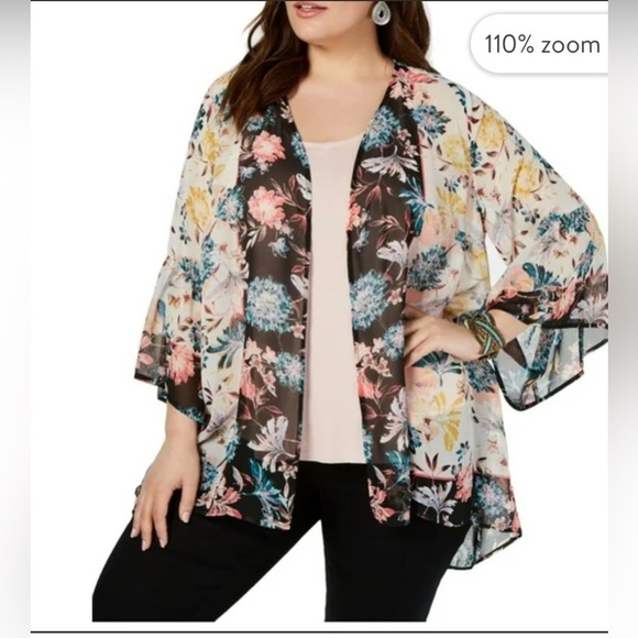 Style & Co Fresh Florals Open Front Kimono Cardigan Ladies Size Medium - Picture 1 of 9